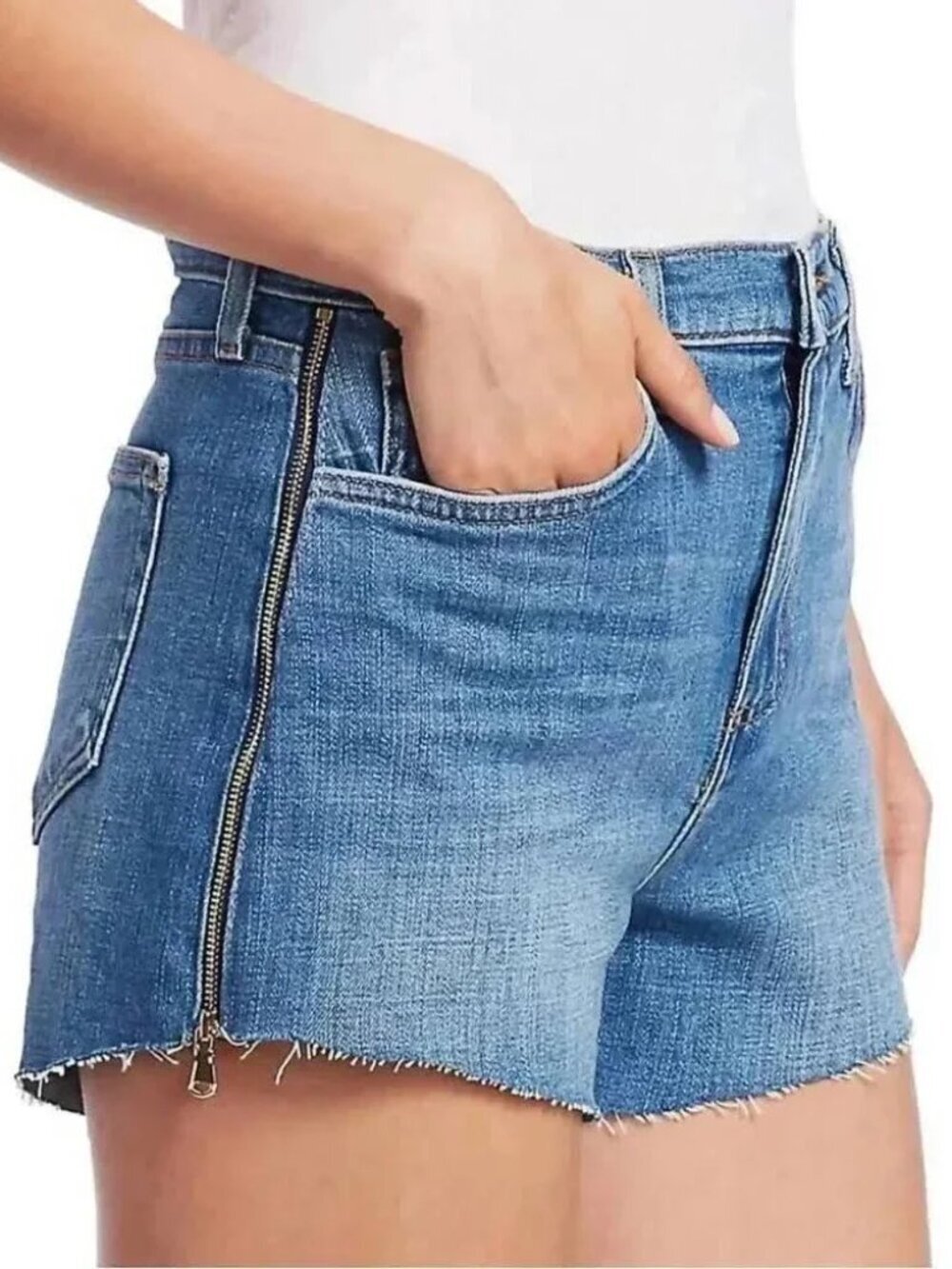 L’AGENCE High Rise Side Zip Ryland Denim Stretch Shorts Cut Off Sydney 25